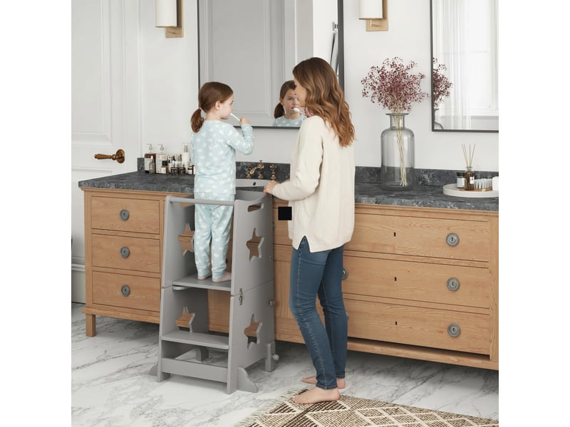 Échelle montessori convertible en table et chaise avec barre de sécurité, en bois, 60 x 44,5 x 86 cm, gris - Conforama B