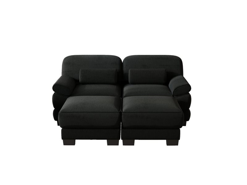  Canapé modulaire 2 places noir en velours côtelé avec 2 poufs, assise profonde  - Conforama A
