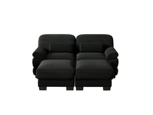 Canapé modulaire 2 places noir en velours côtelé avec 2 poufs, assise profonde