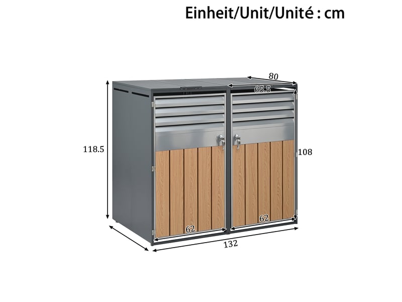  Cache-poubelles 4 compartiments avec couvercle rabattable, ventilation à lames, métal verrouillable  - Conforama C