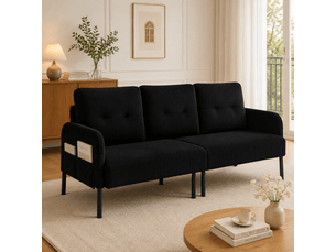 Canapé droit fixe 3 places Tissu noir avec coffre de rangement