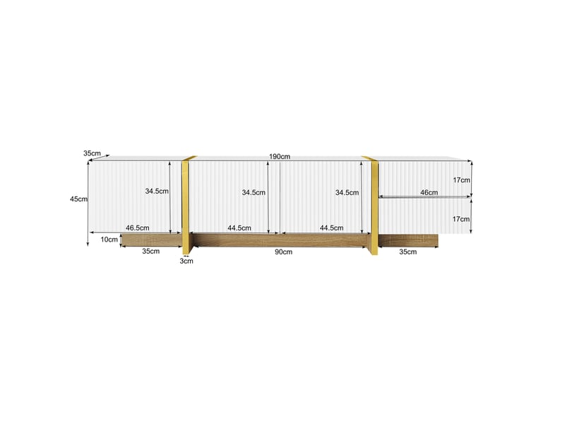 Ensemble meuble tv modenvie et buffet blanc à façades rainurées 190 x 35 x 45 cm et 140 x 36 x 75 cm  - Conforama C
