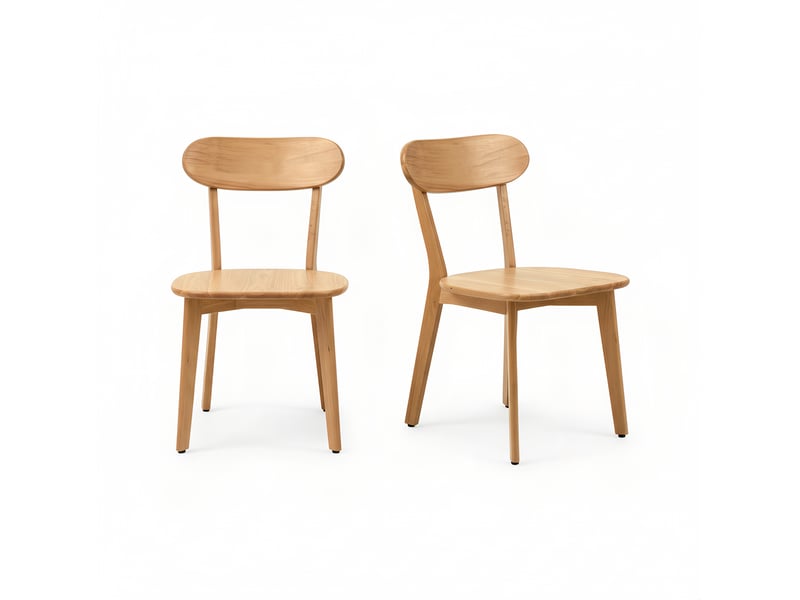 Lot de 2 chaises de salle à manger 49,5 x 40 x 78 cm – bois clair – dossier incurvé et patins réglables - Conforama D