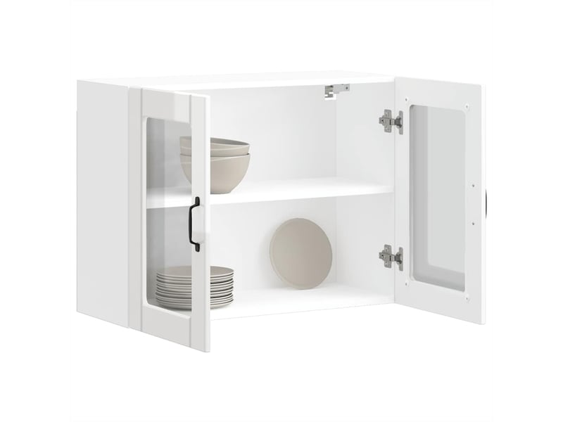  Armoire murale de cuisine avec porte vitrée bois d'ingénierie blanc brillant shl2095  - Conforama B