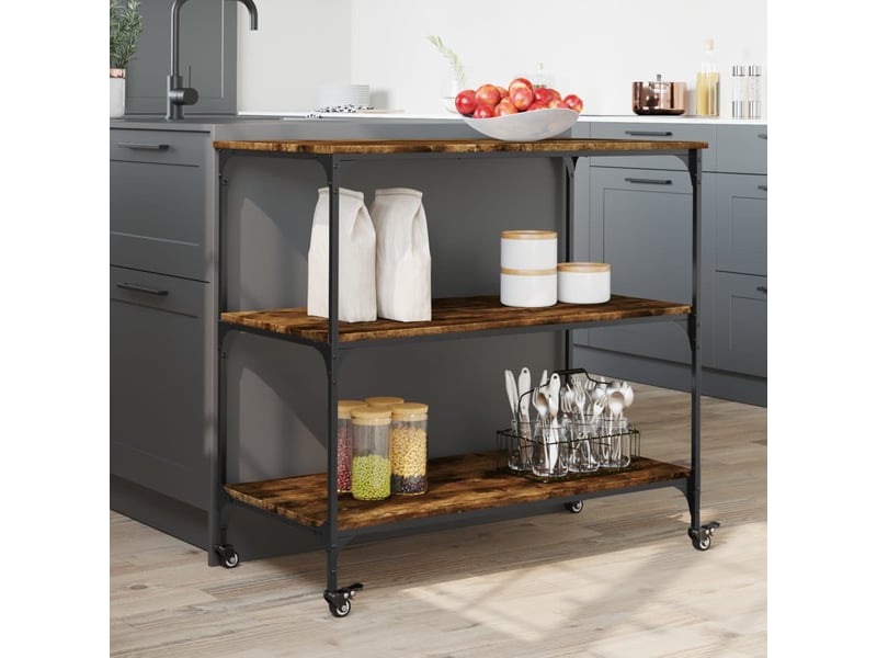  Desserte de cuisine, chariot de rangement chêne fumé 102x50x95 cm bois d'ingénierie  - Conforama D