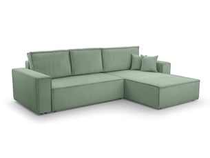 Canapé d'angle réversible convertible <strong>AX LIVING </strong> <strong>CedriaMini</strong> 4 places Velours côtelé vert avec coffre de rangement