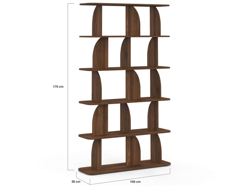  Etagère 5 niveaux japandi edith asymétrique effet noyer design arrondi  - Conforama D