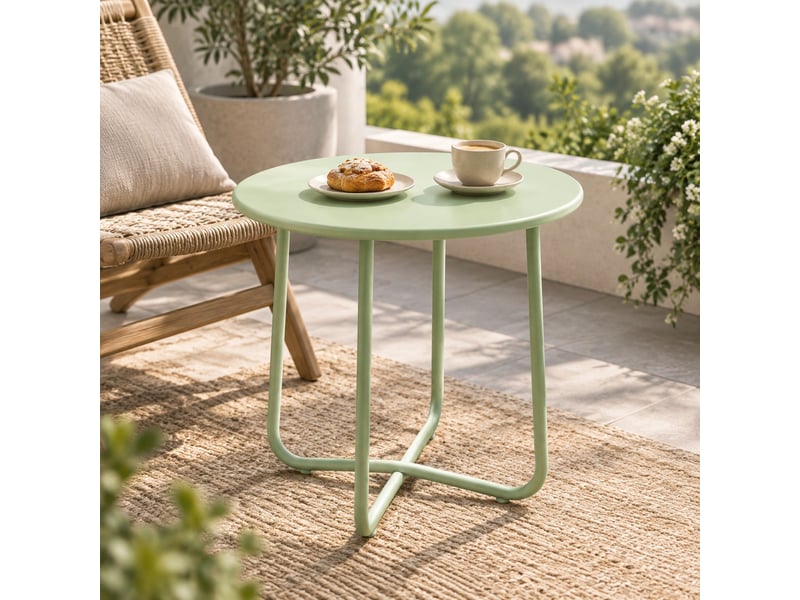 Table basse de jardin ronde ø 48 cm en métal vert avec pieds réglables - Conforama E