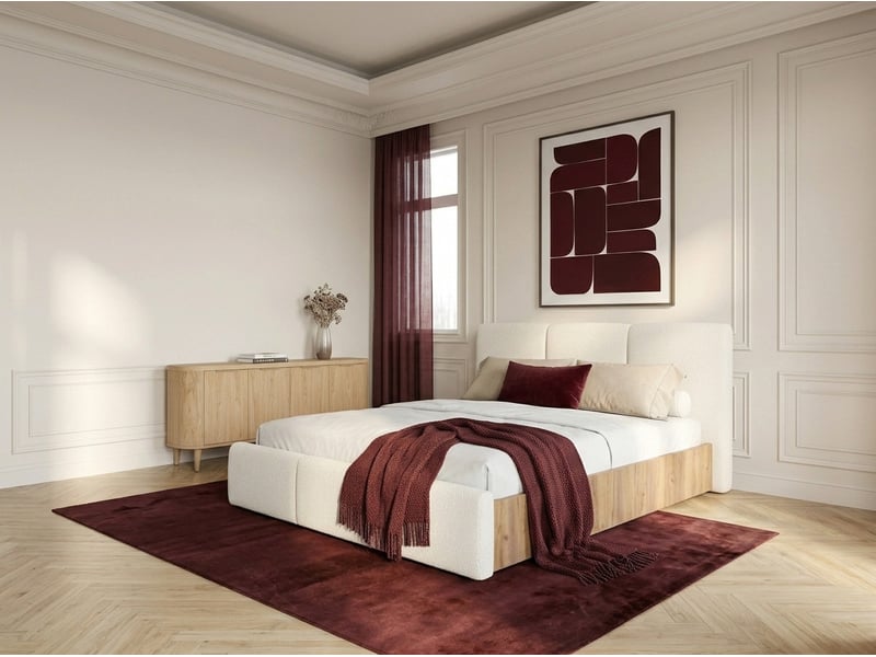  Bobochic lit coffre elya tissu bouclette bois clair 160x200 ELYA - Conforama C