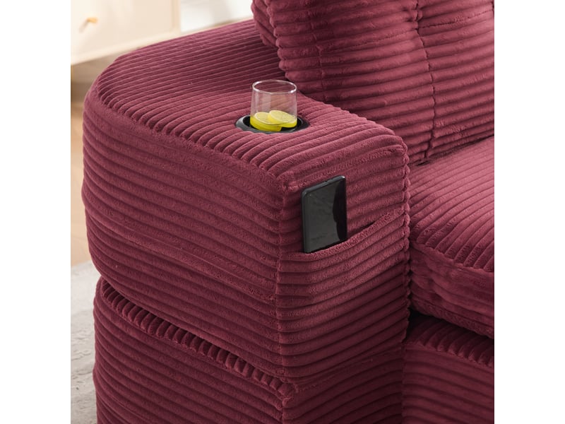  Canapé 2 places en velours côtelé bordeaux avec dossier haut et assise extra profonde pour salon  - Conforama W