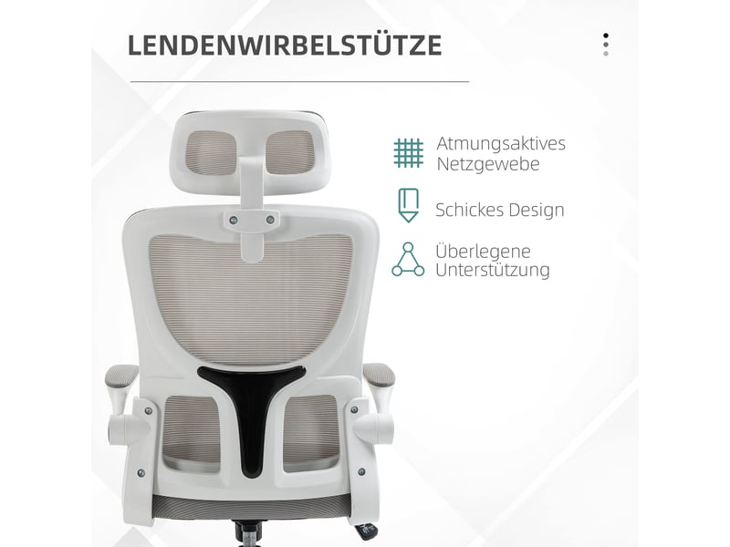  Chaise de bureau ergonomique réglable avec accoudoirs et soutien lombaire - lpospi - dossier inclinable, maille - gris  - Conforama E
