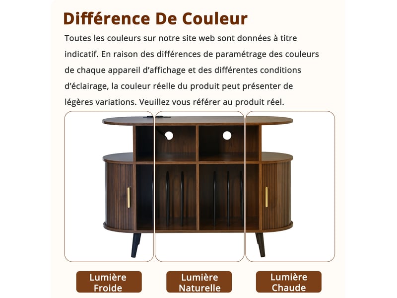  Buffet et enfilade hi-fi avec 2 portes coulissantes, niches et range-disques, station de charge, en mdf noyer  - Conforama E