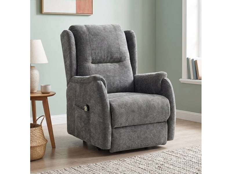  Fauteuil relax électrique releveur gris foncé avec double moteur, télécommande et poches latérales  - Conforama E
