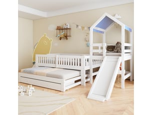Lit cabane 90x190/200 cm <strong>FLORAGRACE</strong>  <strong></strong> coloris blanc