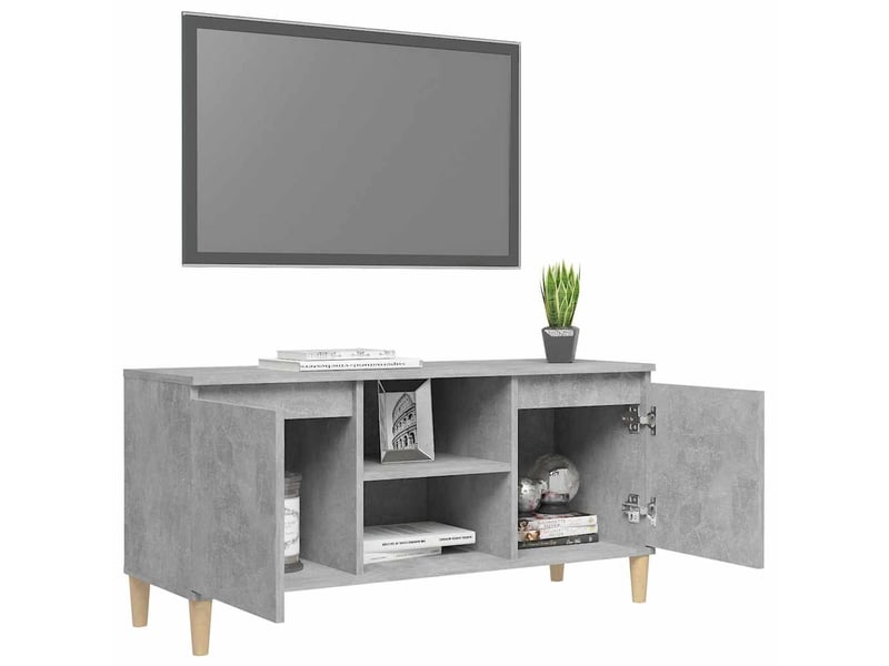  Meuble tv - banc tv - meuble de rangement avec pieds en bois massif gris béton 103,5x35x50 cm  - Conforama D