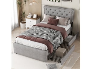 Lit simple 90x200 cm <strong>MODENVIE</strong>  <strong></strong> coloris gris