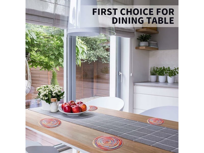  Table à manger lot de 4 sets de table ronds arc-en-ciel 30 cm tissés résistants aux hautes températures, antidérapants et lavables pour cuisine, chemin de table, isolation thermique  - Conforama D