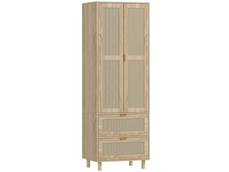 Armoire penderie 2 portes 2 tiroirs style bohème rotin  - Conforama A