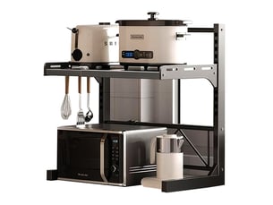 Étagère de rangement pour micro-ondes 2 niveaux en métal noir réglable avec crochets pour cuisine chicfurn