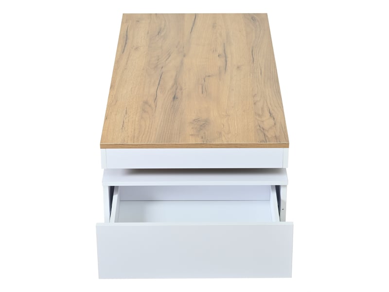  Table basse fixe avec tiroirs, blanc et bois, 100 x 50 x 35 cm, 2 tiroirs et éclairage led  - Conforama E
