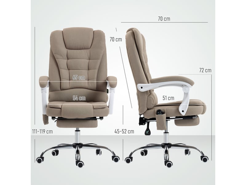  Fauteuil de bureau direction massant chauffant hauteur réglable dossier inclinable toile de lin beige  - Conforama E