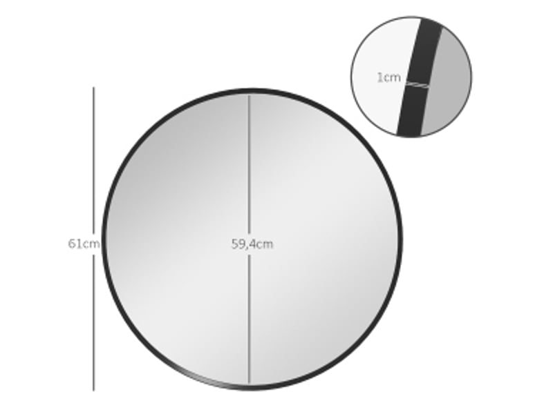  Miroir mural rond noir 61 cm avec cadre en aluminium et verre épais, idéal pour salle de bain ou salon moderne  - Conforama C