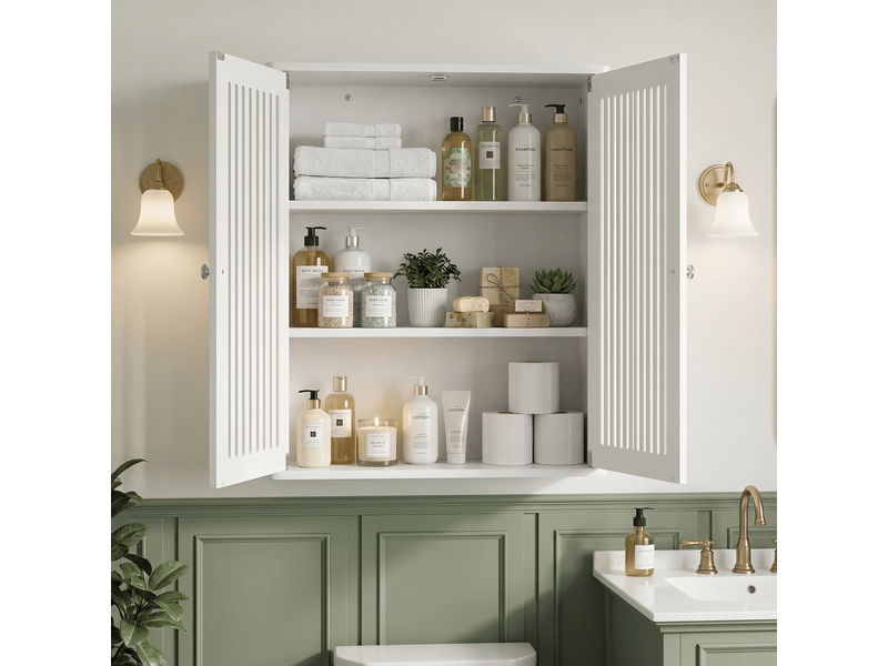  Armoire murale salle de bain double porte 60 x 20 x 52 cm - meuble mural blanc à lattes  - Conforama B