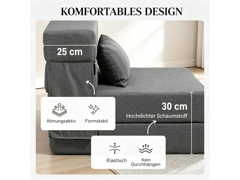  Fauteuil convertible 1 place pliable en lit avec coussin, pour petits espaces  - Conforama D