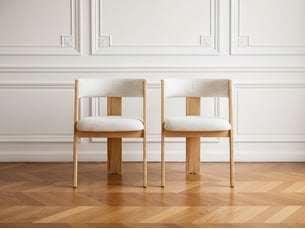 Bobochic lot de 2 chaises borely placage chêne massif et tissu bouclette marron clair