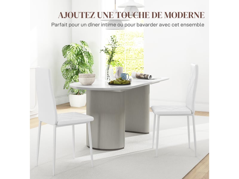  Lot de 2 chaises de salle à manger avec dossier haut, blanc, revêtement synthétique et pieds en acier  - Conforama A