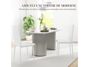 Lot de 2 chaises de salle à manger avec dossier haut, blanc, revêtement synthétique et pieds en acier