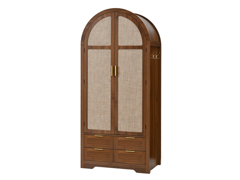 Armoire 2 portes avec penderie et 4 tiroirs 80x50x180 cm coloris noyer - Conforama R