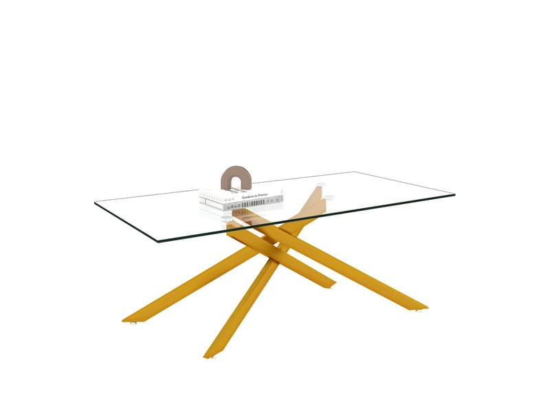 Table basse rectangulaire 120 x 60 cm en verre trempé et métal doré - Conforama R