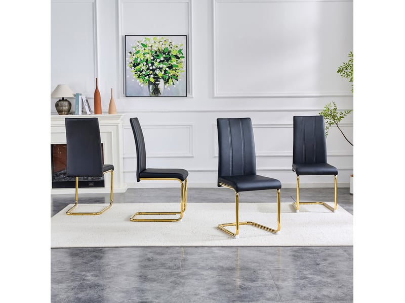  Chaise de salle à manger lot de 2 ergonomique, structure métallique, revêtement en pu noir et doré  - Conforama E