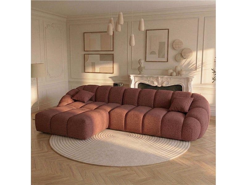  Canapé bulle angle gauche en tissu chenille et bois renforcé brique - serena - morphea  - Conforama B