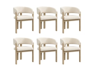 Lot de 6 chaises de salle à manger avec accoudoirs en tissu bouclé beige et naturel
