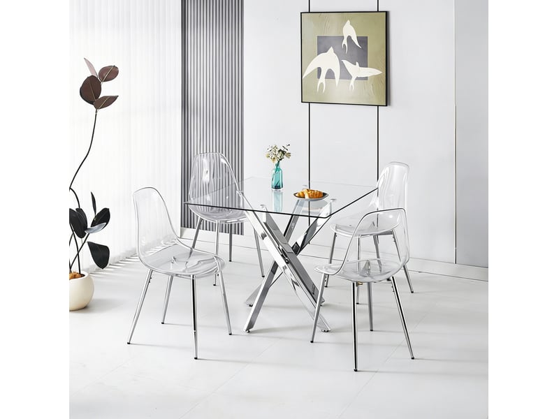  Ensemble table et chaises 5 pièces, 1 table et 4 chaises à structure métal chromé, design moderne pour 4 personnes  - Conforama B