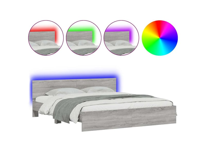  Lit double- lit adulte -  cadre de lit avec led sans matelas sonoma gris 200x200 cm  - Conforama A