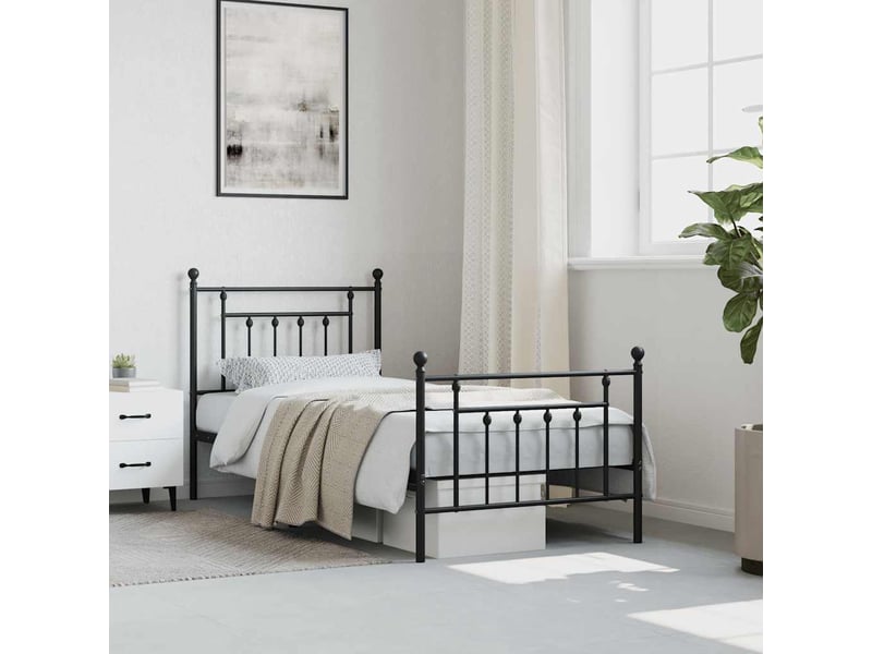  Lit simple- lit adulte -  cadre de lit métal sans matelas avec pied de lit noir 80x200 cm  - Conforama C