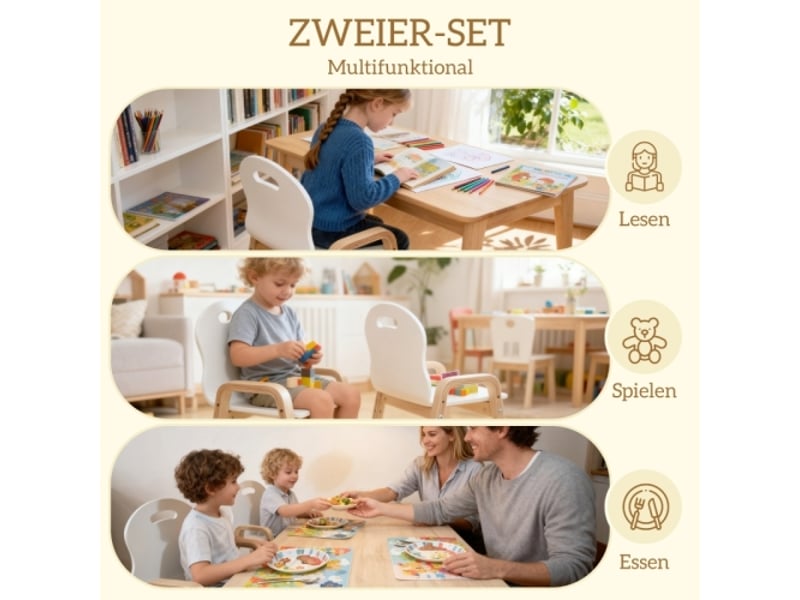  Chaise enfant en bois blanche, pieds antidérapants, hauteur réglable, 3-15 ans  - Conforama D