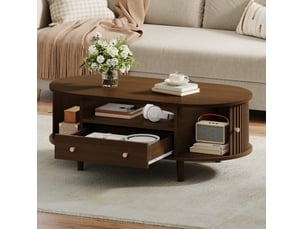 Table basse ovale coloris bois foncé <strong>CHICFURN</strong> <strong></strong> - 50 cmx100 cm
