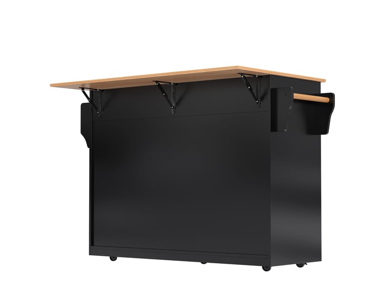 Desserte de cuisine 120 x 71 x 91,5 cm, noir et naturel, mdf, plateau rabattable avec rangements - Conforama E