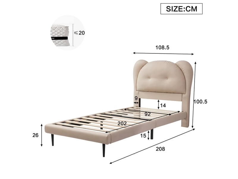  Modenvie lit enfant 90x200 cm - tête de lit en forme d'animal, revêtement pu - pour chambre d'enfant - beige  - Conforama C