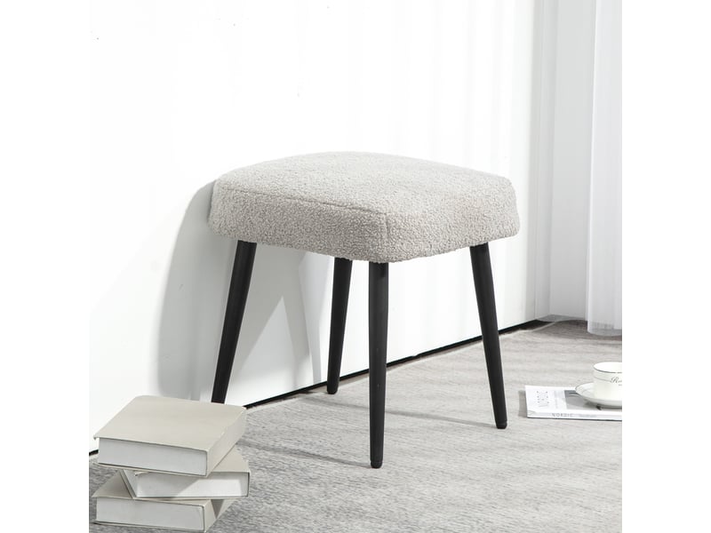  Tabouret gris clair avec assise rembourrée en laine et piètement en acier mesurant 42 x 42 x 44 cm idéal comme repose-pieds  - Conforama D