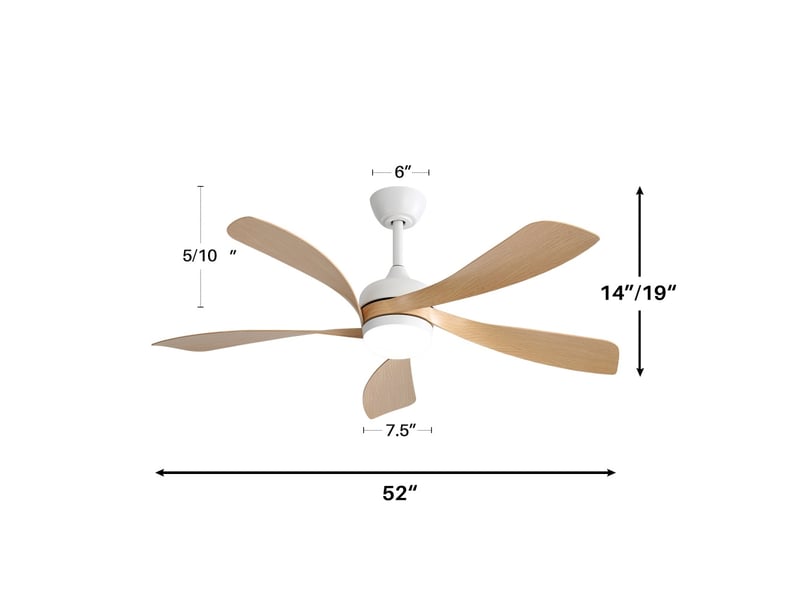  Ventilateur de plafond led 132 cm blanc, 5 pales abs, moteur dc silencieux réversible, lumière dimmable 3 couleurs, télécommande, minuterie  - Conforama C