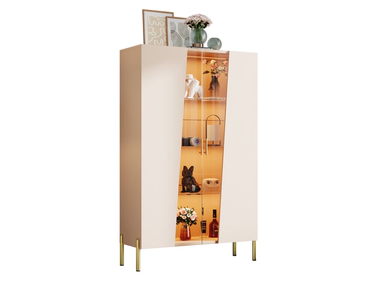  Vitrine led 72 x 40 x 145 cm – beige et verre brun cuivré – porte asymétrique et étagères réglables  - Conforama A