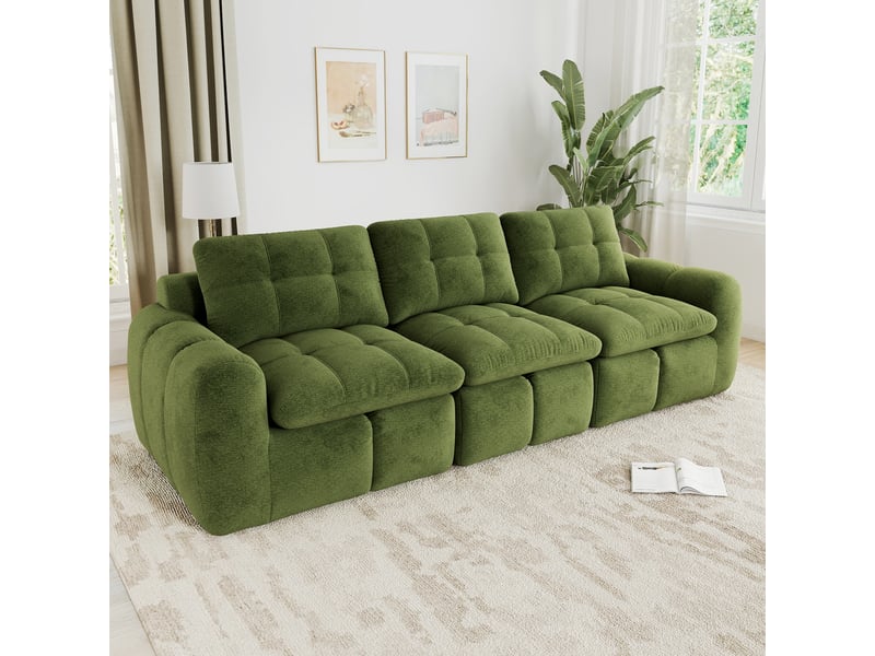  Canapé droit modulable 3 places en chenille vert – 264 x 97 x 68 cm Fay Lum - Conforama D