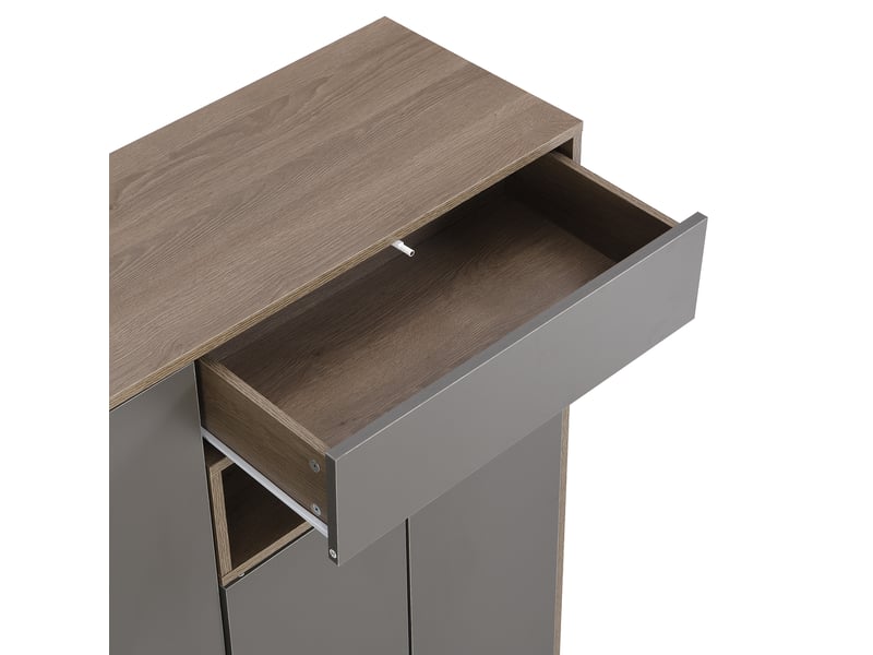  Meuble à chaussures 140x35x110 cm avec siège rembourré et étagères réglables, armoire de rangement gris pour entrée  - Conforama W