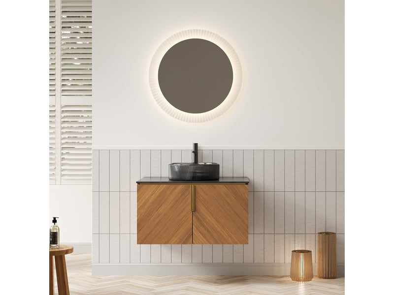  Meuble vasque mural 2 portes à fermeture douce - lpospi - rangement en verre et pierre frittée chêne brun 76 cm  - Conforama C