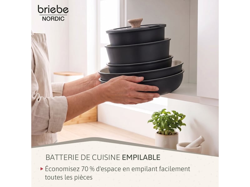  Batterie de cuisine induction céramique poignée amovible set 13 pièces  , briebe, kb1220blk, , noir  - Conforama C